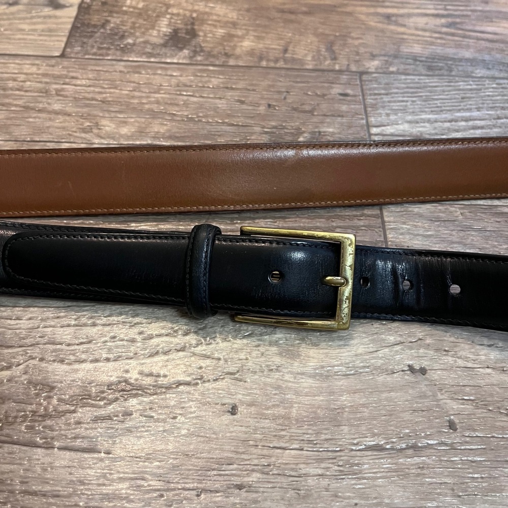 Brooks Brothers Mens Black Leather Dress‎ Belt Gold Buckle Size 38 Made in USA